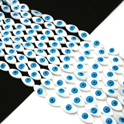 Natural Freshwater Shell Loose Beads Marquise Shape Evil Eye Pattern Mother Of Artificial Pearl Nazar Beads For DIY Jewelry Making Accessory Handmade Material