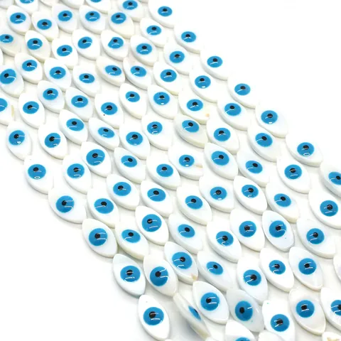 Natural Freshwater Shell Loose Beads Marquise Shape Evil Eye Pattern Mother Of Artificial Pearl Nazar Beads For DIY Jewelry Making Accessory Handmade Material