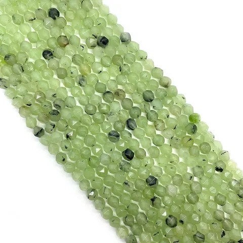 Natural Faceted Prehnite Loose Beads Green Stone With Black Inclusions Round Spacers For DIY Jewelry Making Necklace Bracelet