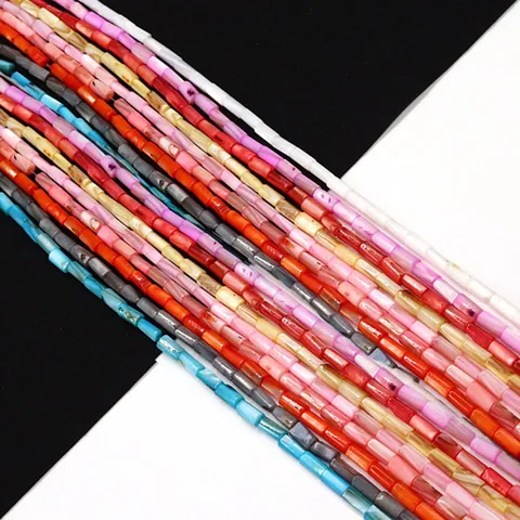 Natural Freshwater Shell Cylinder Loose Beads 4x8mm Polished Dyed Tube Beads For DIY Necklace Jewelry Making Accessories