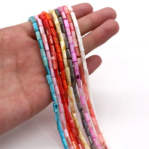 Natural Freshwater Shell Cylinder Loose Beads 4x8mm Polished Dyed Tube Beads For DIY Necklace Jewelry Making Accessories