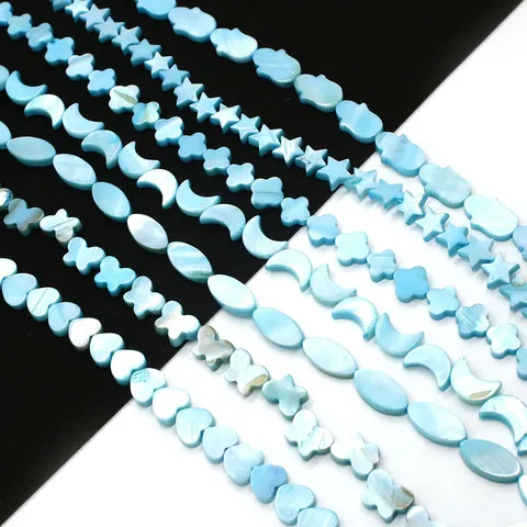 Natürliche Süßwasser Muschel Perlen Blau Irisierend Lose Perlen Herz Mond Stern Schmetterling Hamsa Für DIY Schmuckherstellung Zubehör