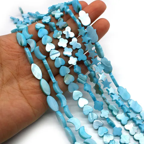 Natürliche Süßwasser Muschel Perlen Blau Irisierend Lose Perlen Herz Mond Stern Schmetterling Hamsa Für DIY Schmuckherstellung Zubehör