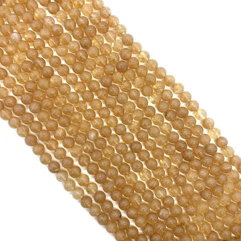 Natural Stone Loose Beads Round Yellow Watermelon Crystal Rutilated Quartz Polished For DIY Jewelry Making Accessories