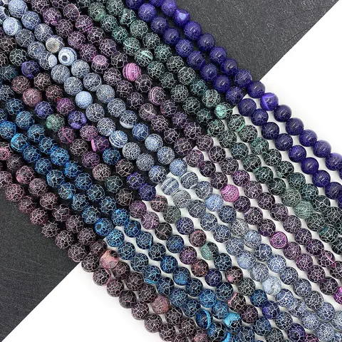 Natural Dragon Vein Agate Loose Beads Round Crackle Stone For DIY Jewelry Making Bracelet Necklace Handmade Accessories