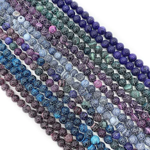 Natural Dragon Vein Agate Loose Beads Round Crackle Stone For DIY Jewelry Making Bracelet Necklace Handmade Accessories