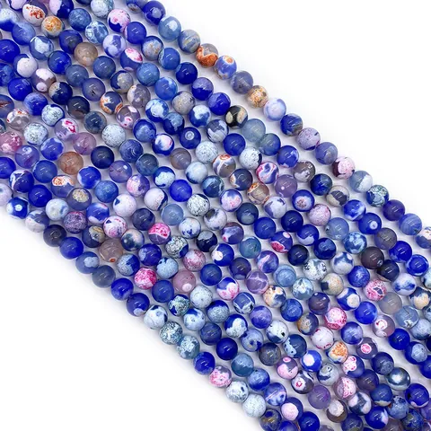 Natural Stone Agate Round Beads Blue Purple Marble Texture Loose Beads For DIY Necklace Bracelet Jewelry Making Accessories