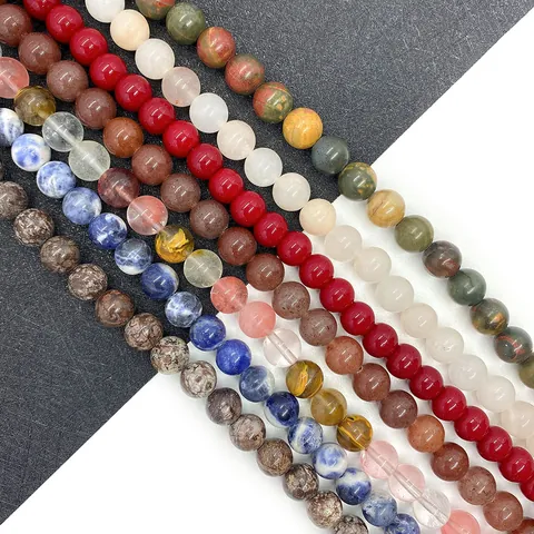 Cuentas Sueltas Redondas de Piedra Natural para la Fabricación de Joyas DIY Cuentas de Piedra Preciosa Pulida Sodalita Aventurina Roja Estilo Turquesa para Collar Pulsera