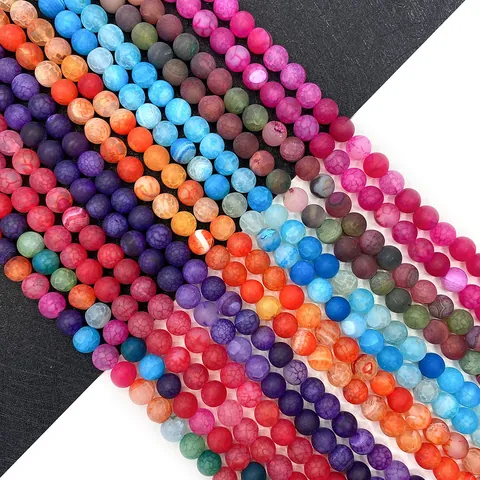 Natural Frosted Dragon Vein Agate Loose Beads Round Stone Beads For DIY Jewelry Making Handmade Bracelet Necklace Accessory