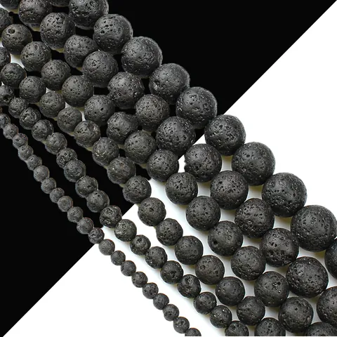 Natural Black Lava Stone Round Loose Beads Polished Volcanic Rock Stone For DIY Jewelry Making Bracelet Necklace Accessory