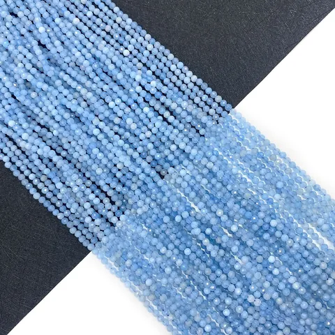 Faceted Natural Stone Apatite Round Loose Beads Straight Hole Blue Polished Beads For DIY Jewelry Making Bracelet Necklace Supplies