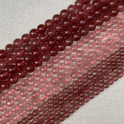 Natural Stone Round Beads Ruby In Zoisite Strawberry Quartz Polished Loose Beads For Handmade Jewelry Making DIY Accessories