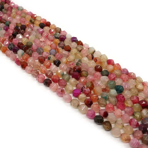 Faceted Dragon Vein Agate Beads Natural Stone Round Loose Multi Color For DIY Jewelry Making Necklace Bracelet Accessory