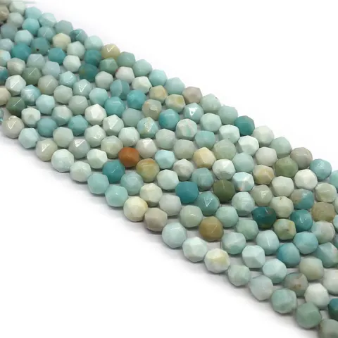 Perles en Vrac Amazonite Facettée Pierre Naturelle Ronde Géométrique Perles d'Espacement pour Fabrication de Bijoux DIY Collier