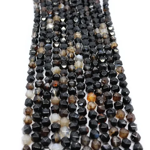 Perle Sfuse in Agata Nera Naturale Sfaccettata a Righe per Creazione Gioielli DIY Perle Tonde in Pietra Preziosa Lucida Varie Dimensioni