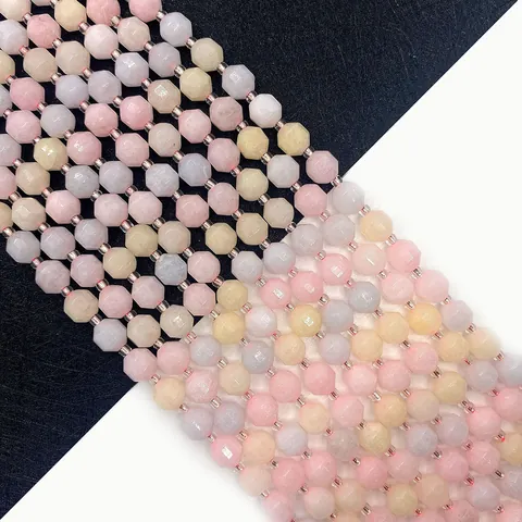 Naturstein Facettierte Morganit Lose Perlen Macaron Bunte Runde Perlen Schnur Für DIY Schmuckherstellung Armband Halskette
