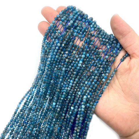 Natürliche Blaue Apatit Stein Facettierte Runde Lose Perlen Für DIY Schmuckherstellung Armbänder Ketten Mode Basteln Zubehör