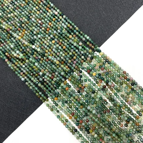 Natural India Agate Faceted Round Loose Beads For DIY Jewelry Making Mixed Green Moss Pattern Natural Stone Beads