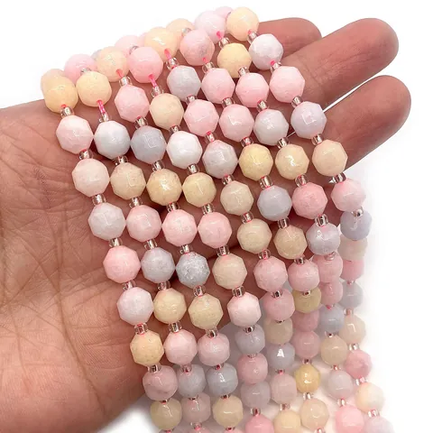Naturstein Facettierte Morganit Lose Perlen Macaron Bunte Runde Perlen Schnur Für DIY Schmuckherstellung Armband Halskette