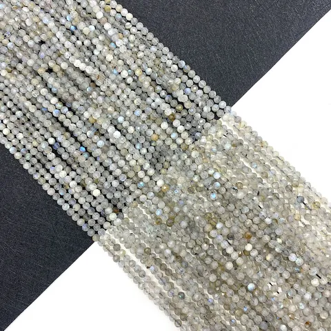 Natural Faceted Labradorite Loose Beads Round Ball Shape Straight Hole Grey Flash Stone For DIY Jewelry Making Necklace