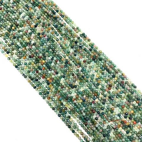 Natural India Agate Faceted Round Loose Beads For DIY Bracelet Necklace Jewelry Making Green Gemstone Spherical Beads