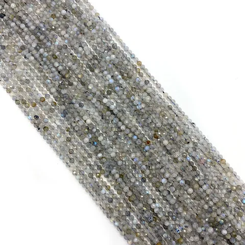 Natural Faceted Labradorite Loose Beads Round Ball Shape Straight Hole Grey Flash Stone For DIY Jewelry Making Necklace