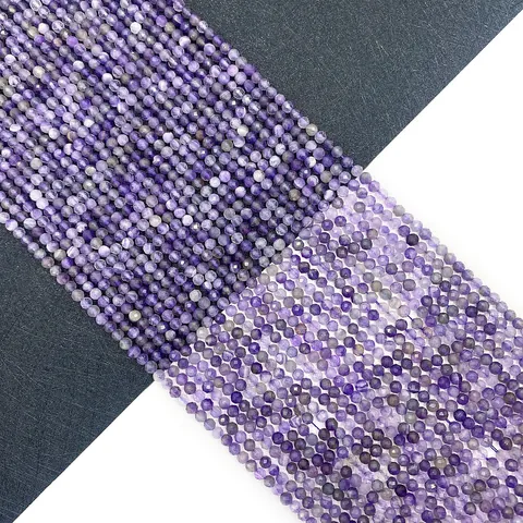 Cuentas de Piedra de Amatista Natural Facetadas Redondas Con Agujero Recto Gemas Sueltas para Hacer Joyas Collares Pulseras DIY