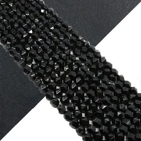 Pietra Naturale Onice Nero Sfaccettato Perline Tonde Per Creazione Gioielli Fai Da Te Collane Bracciali Accessori Perline Sfuse