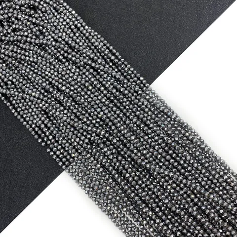 Natural Stone Faceted Hematite Loose Beads Round Ball Shape DIY Jewelry Making Accessories For Necklace Bracelet Dark Gray Metallic Luster