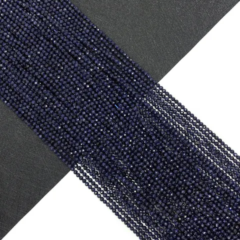 Pierre Naturelle Sable Bleu Facetté Rond Perles en Vrac Étincelant DIY Bijoux Fabrication Perles d'Espacement