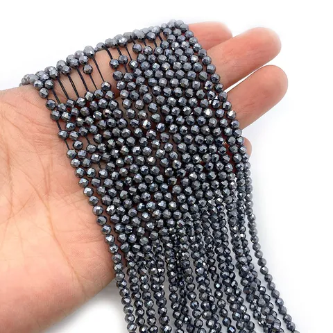 Natural Stone Faceted Hematite Loose Beads Round Ball Shape DIY Jewelry Making Accessories For Necklace Bracelet Dark Gray Metallic Luster