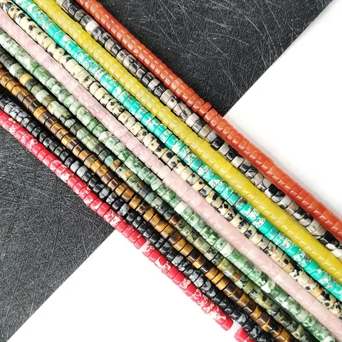 Perles en Vrac en Pierre Naturelle Forme Heishi Cylindre Cube pour DIY Collier Bracelet Accessoires de Fabrication de Bijoux Couleurs Variées