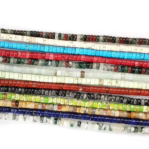 Perles en Vrac en Pierre Naturelle Forme Heishi Cylindre Cube pour DIY Collier Bracelet Accessoires de Fabrication de Bijoux Couleurs Variées