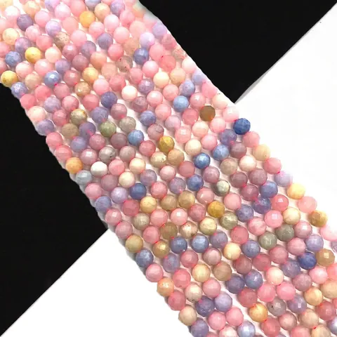 Natural Stone Morganite Faceted Round Loose Beads For DIY Bracelet Necklace Jewelry Making Polished Gemstone Bead Strand