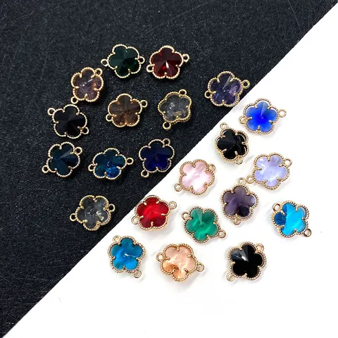 Natural Stone Faceted Crystal Five Petal Flower Connector Pendant Gold Plated Alloy Beaded Edge DIY Jewelry Making Part