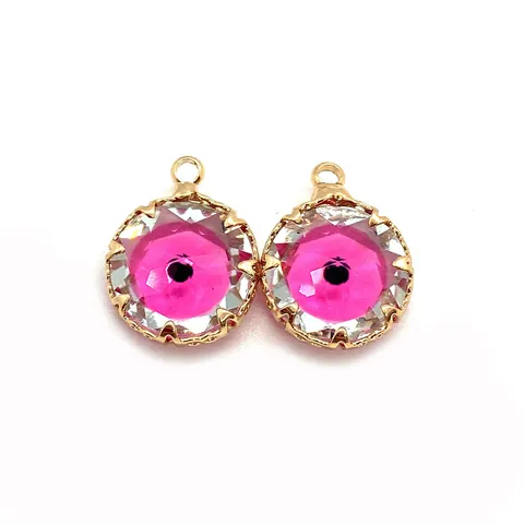 Round Faceted Natural Stone Crystal Evil Eye Pendant With Alloy Bezel For DIY Necklace Bracelet Jewelry Making Accessories