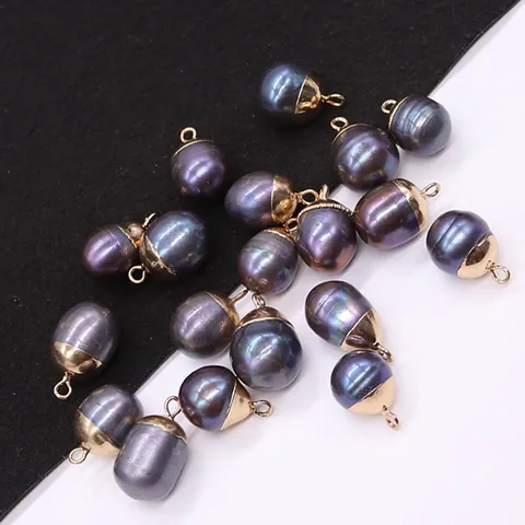 Ciondolo in Perla Nera Naturale d'Acqua Dolce Barocca Cappuccio in Lega Dorata Ciondolo per Creazione Gioielli Pendant Only (Without Chain)