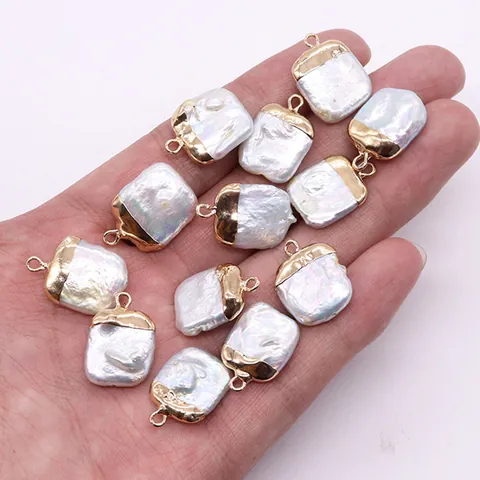 Pendaglio Barocco Quadrato in Perla Naturale d'Acqua Dolce per la Creazione di Gioielli Bordo in Lega Placcato Oro Accessori Fai-da-Te Eleganti da Donna