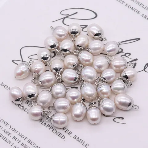 Natural Freshwater Pearl Oval Pendant Connector Silver Plated White Acorn Shape DIY Jewelry Making Accessories For Women