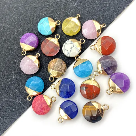 Ciondolo Sfaccettato Tondo in Pietra Naturale Lega Placcata Oro Accessori per Creazione Gioielli Fai da Te per Collana Donna