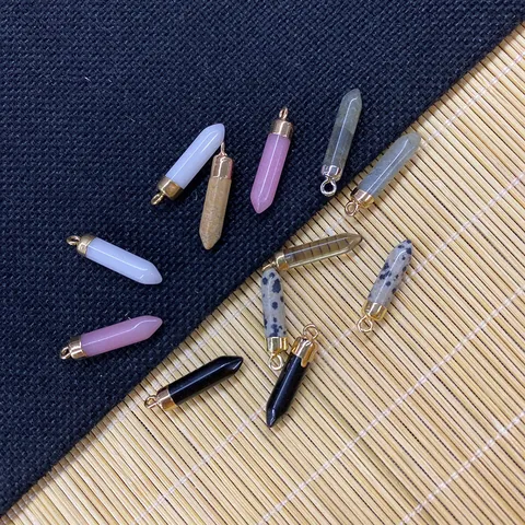 Natural Stone Hexagonal Pointed Bullet Shape Cone Pendant For DIY Jewelry Making Necklaces Quartz Crystal Agate Pendant