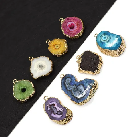 Natuursteen Druzy Agaat Plak Hanger Onregelmatige Geode Bedels Goud Verguld Rand Voor DIY Sieraden Maken Ketting Accessoires