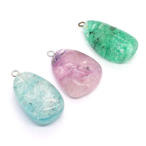 Pendentif en Cristal Craquelé Naturel Irrégulier Seul (Sans Chaîne) Pierre Bleue Verte Rose pour Accessoires de Fabrication de Bijoux DIY