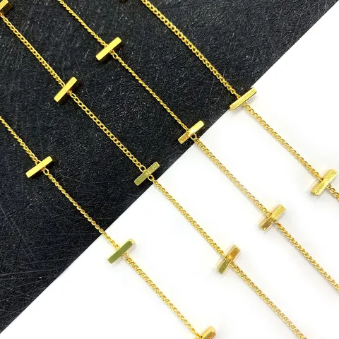 Gold Plated Copper Jewelry Making Chain Minimalist Rectangle Bar Link Chain For DIY Necklace Bracelet Accessories Crafting Supplies