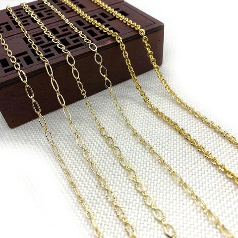 Cadena de Cobre Chapado en Oro para Fabricación de Joyas DIY Collar Pulsera Accesorio Cadena de Eslabones Ovalados