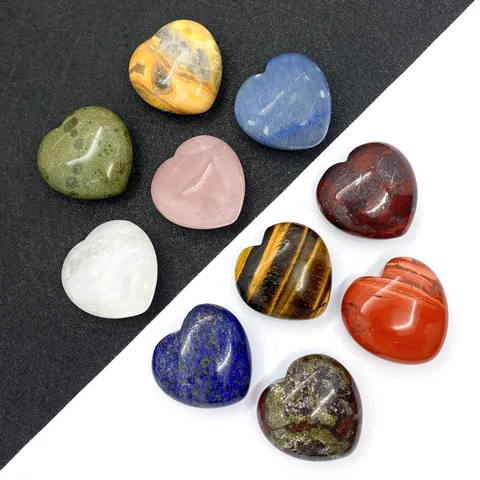 Heart Shaped Natural Stone Beads Polished Healing Crystal Amethyst Rose Quartz Tiger Eye Loose Charms For Jewelry Making