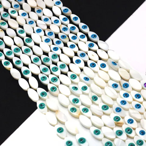 Natural Freshwater Shell Evil Eye Marquise Shape Mother Of Pearl Beads For DIY Jewelry Making Necklace Bracelet Accessory