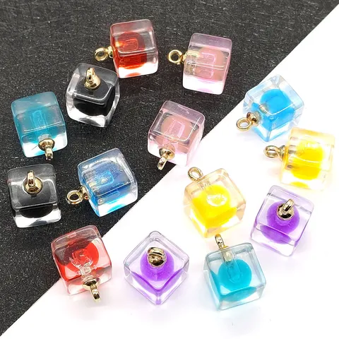 Acrylic Cube Pendants With Internal Sphere Round Ball DIY Jewelry Making Findings For Necklace Earrings Craft Jewelry