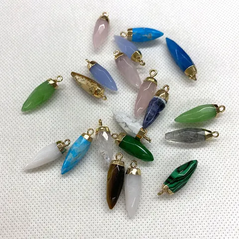 Natuursteen Kogelvorm Zeshoekige Punt Hanger Goudvergulde Legering Kap Voor DIY Sieraden Maken Halsketting Accessoires Cadeau