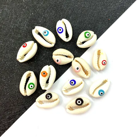 Natural Sea Shell Evil Eye Charms Printed Nazar Pattern Pendants Only (Without Chain) For DIY Jewelry Making Earrings Bracelet Necklace Handcrafted